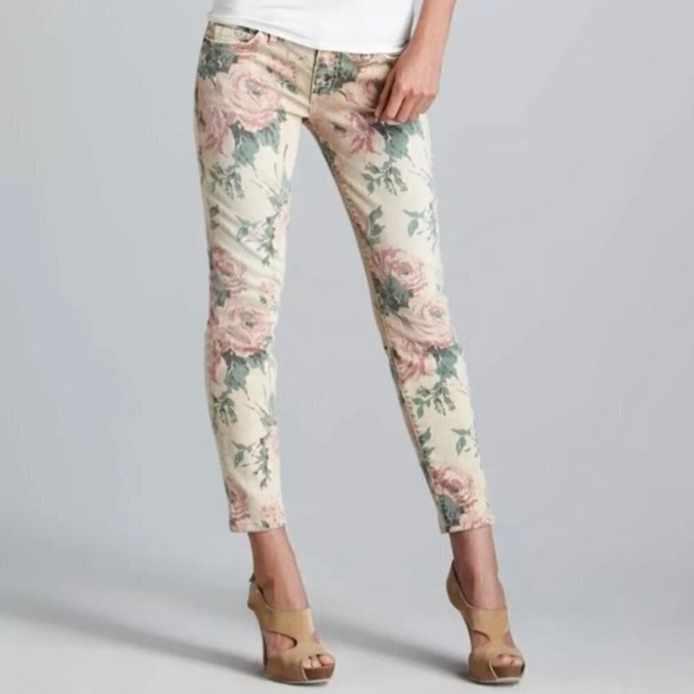 Current/ Elliott Women's Size 27/0 The Stiletto in Haystack Floral Beige Pink